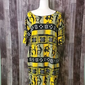 Yellow and Black Tribal Print Swim Cover Up Dress